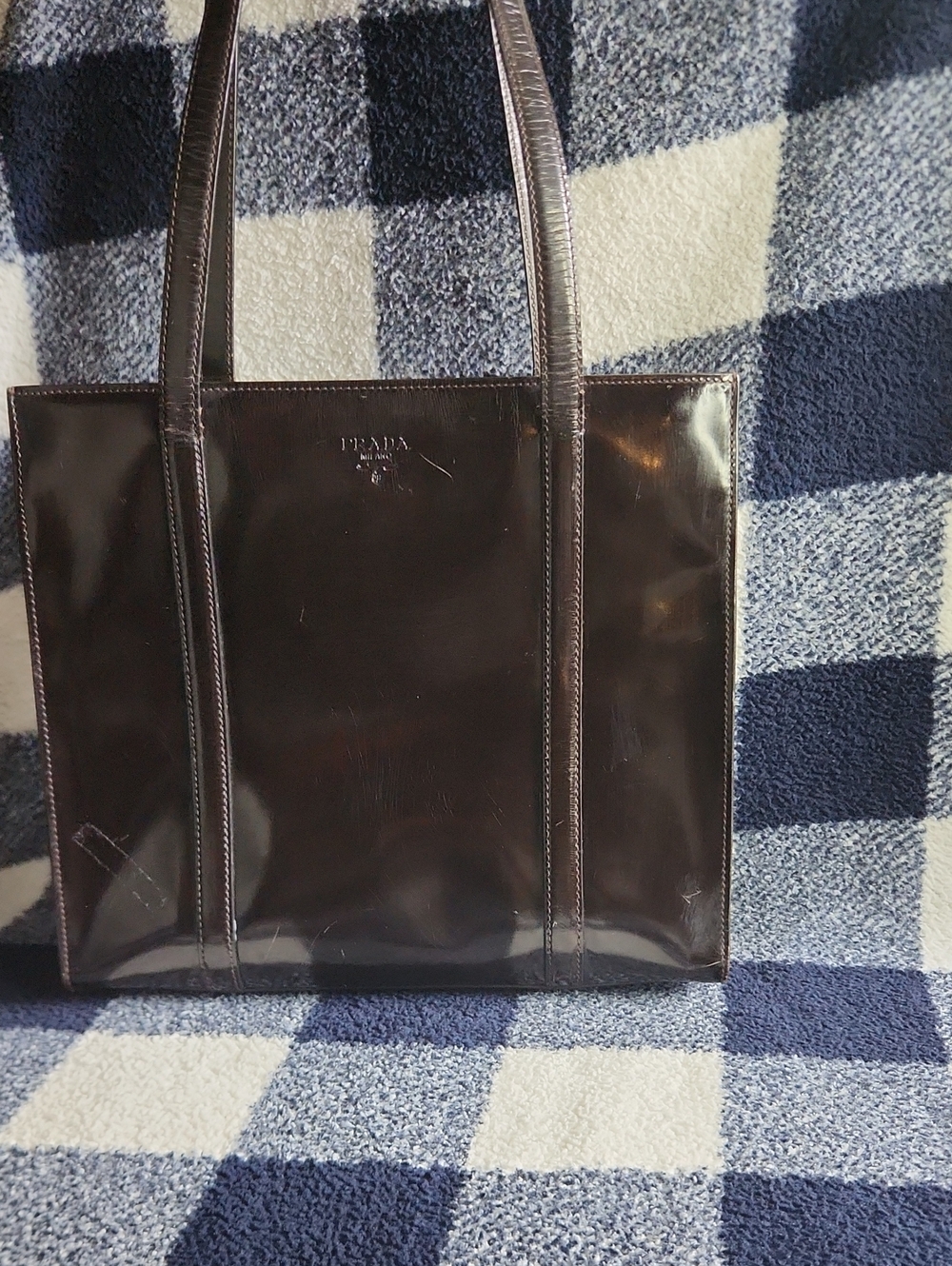 Prada Dark Brown Patent Leather Shoulder Tote